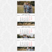 Квартальный календарь с постером А4 и тремя календарными блоками на 2026 год с дополнительными полями