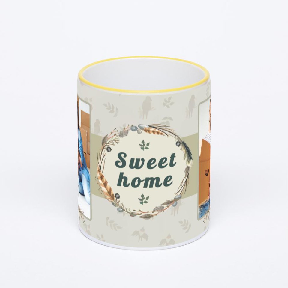 Кружка с желтой ручкой и ободком