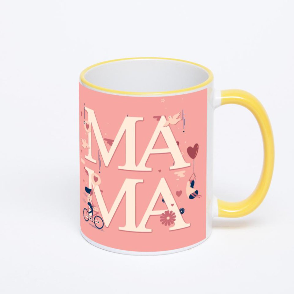 Кружка с желтой ручкой и ободком