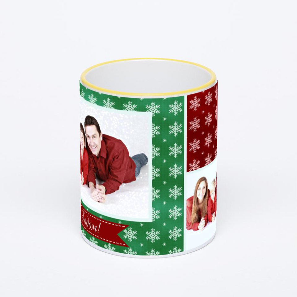 Кружка с желтой ручкой и ободком