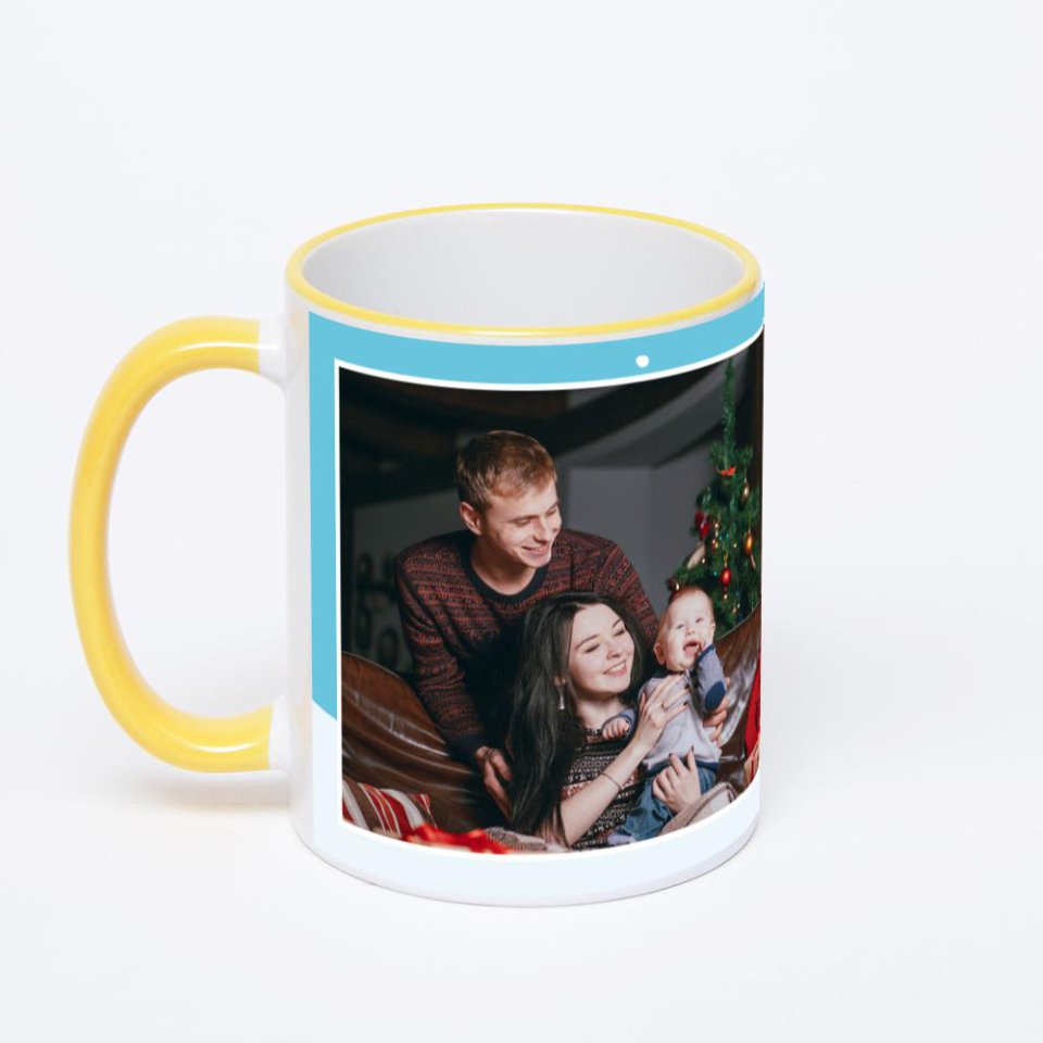 Кружка с желтой ручкой и ободком