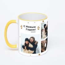 Кружка с желтой ручкой и ободком