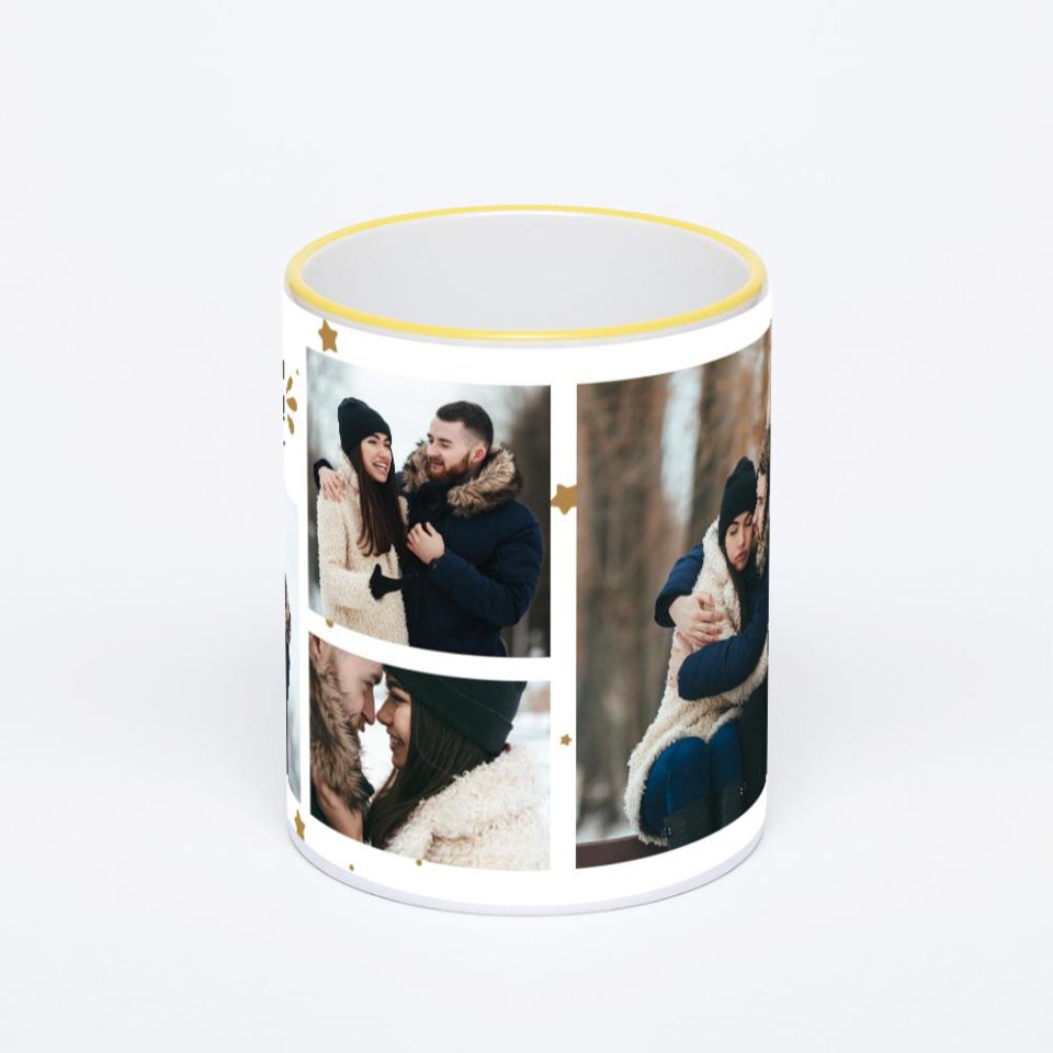 Кружка с желтой ручкой и ободком