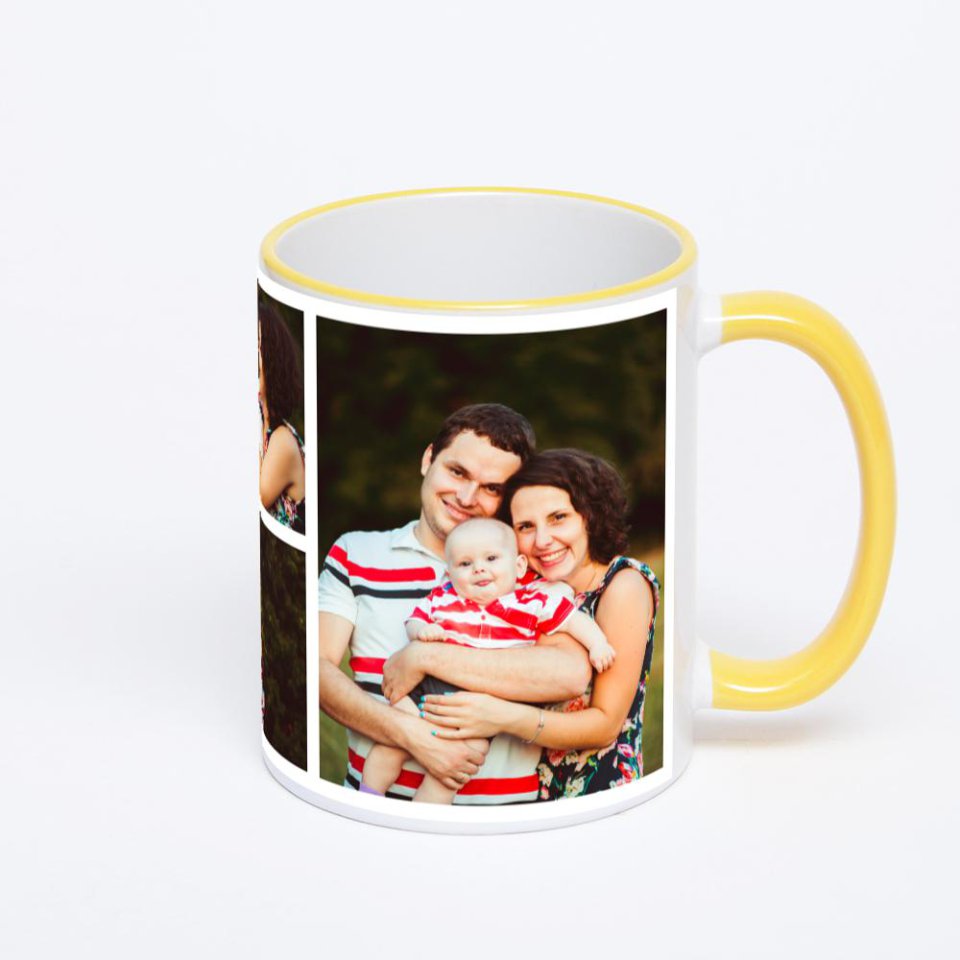 Кружка с желтой ручкой и ободком