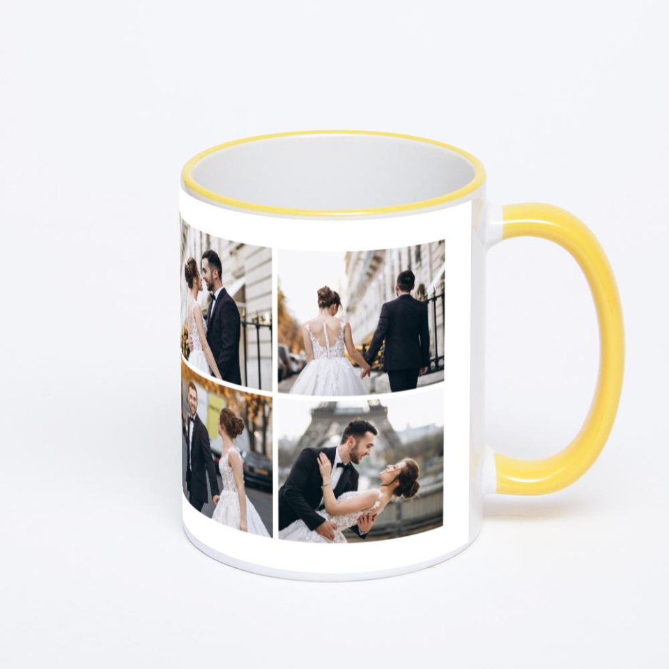 Кружка с желтой ручкой и ободком