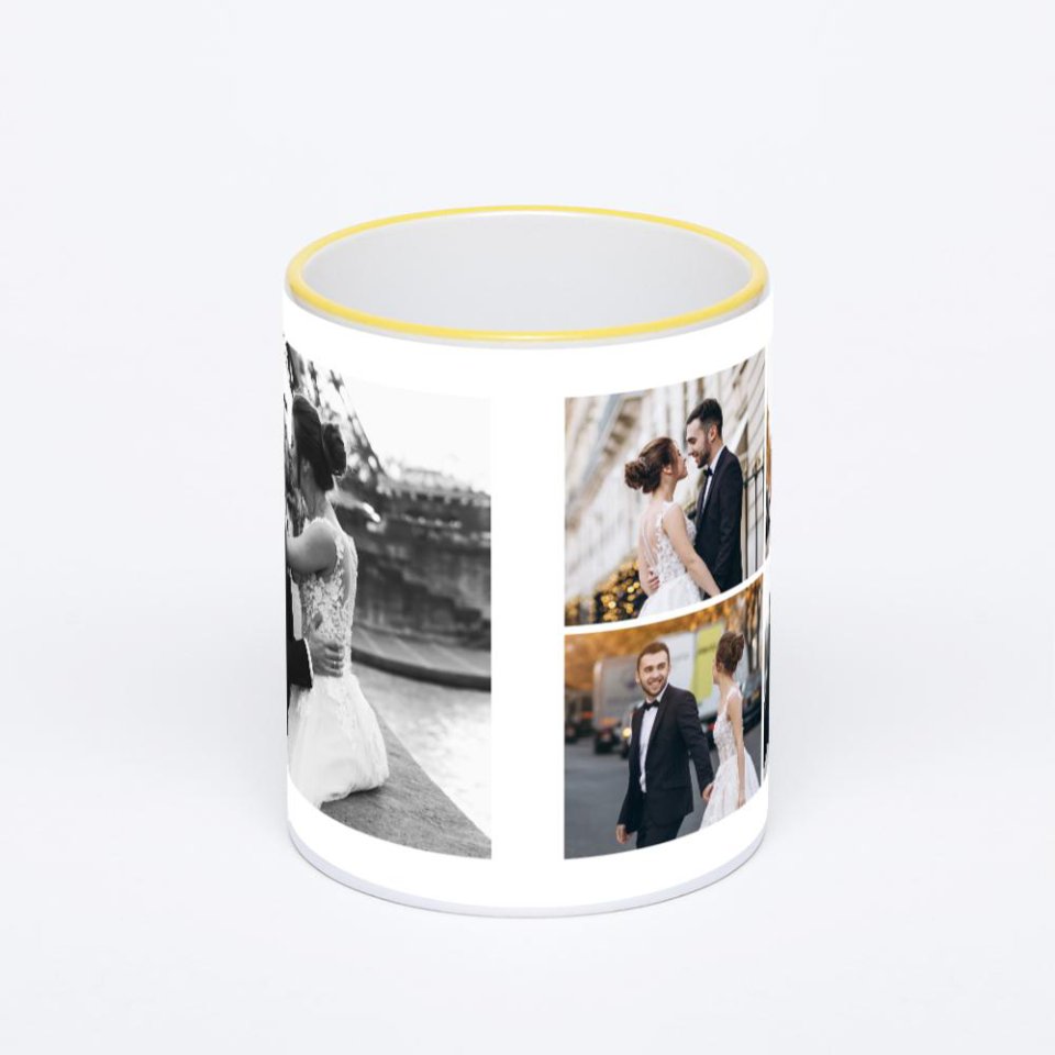 Кружка с желтой ручкой и ободком