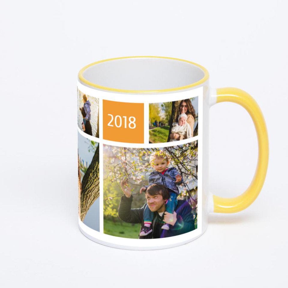 Кружка с желтой ручкой и ободком