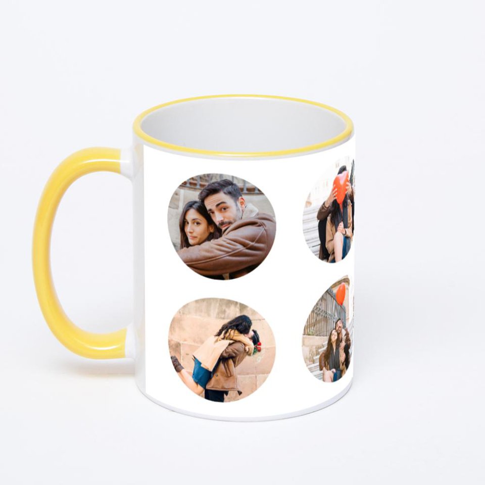 Кружка с желтой ручкой и ободком