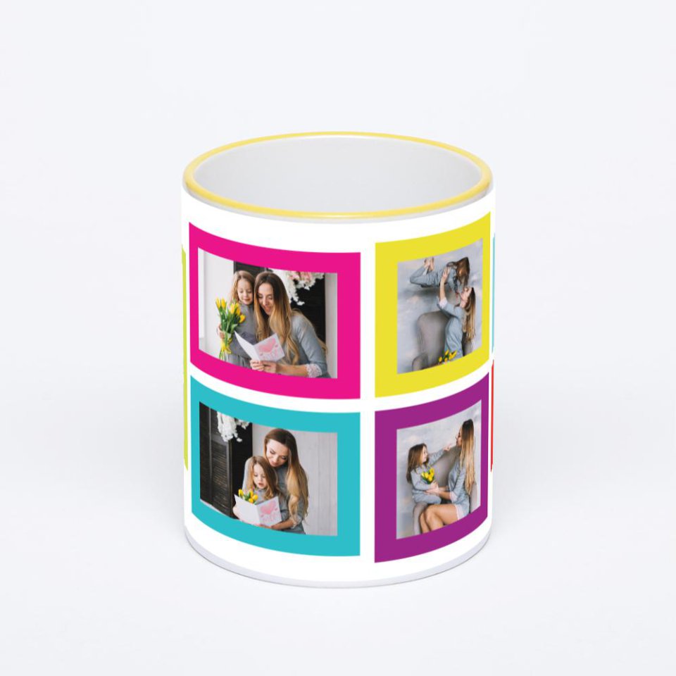 Кружка с желтой ручкой и ободком