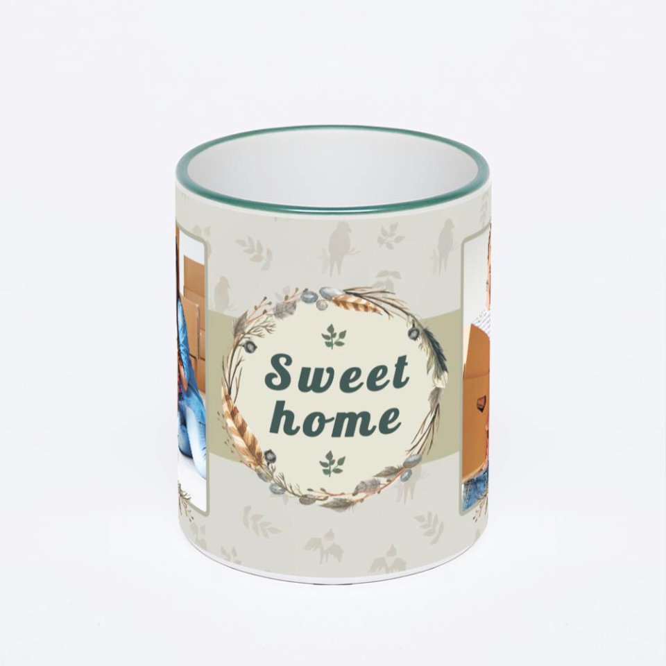 Кружка с зеленой ручкой и ободком