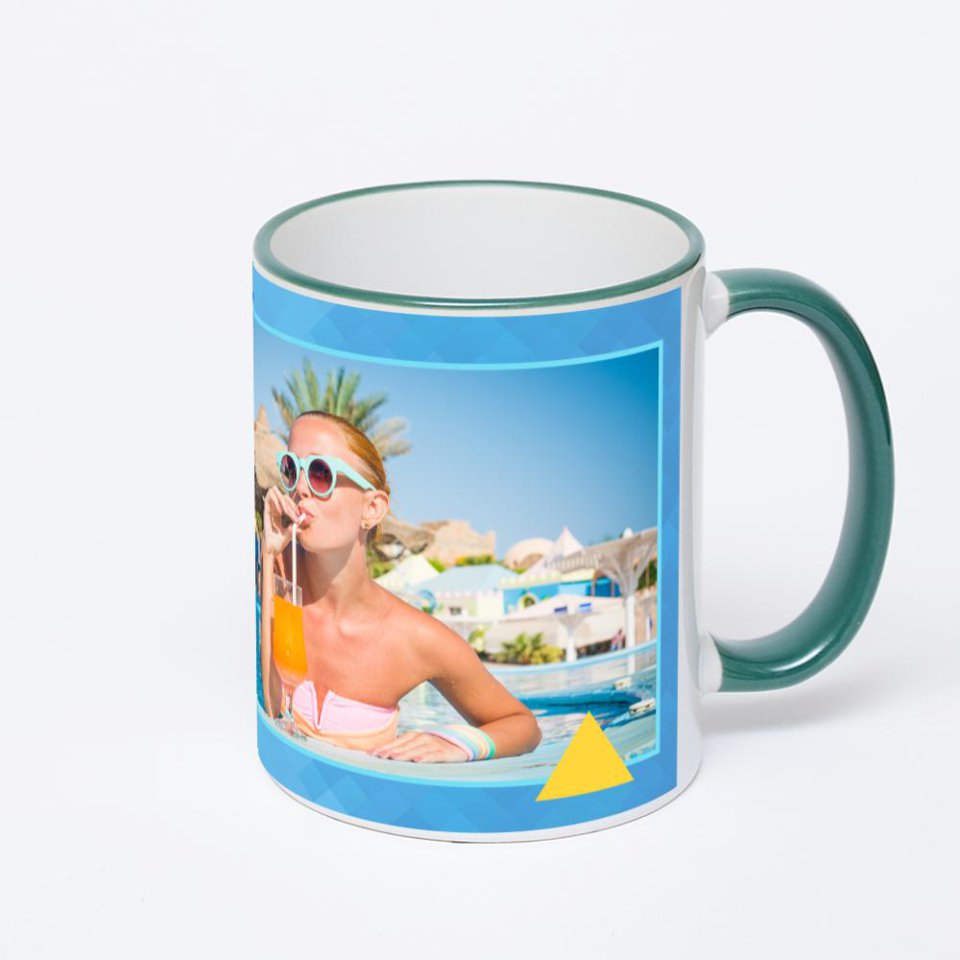 Кружка с зеленой ручкой и ободком