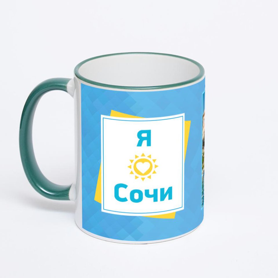 Кружка с зеленой ручкой и ободком