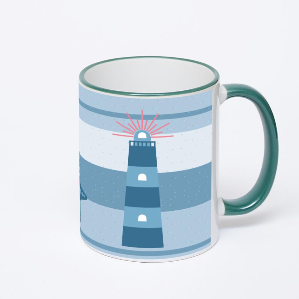 Кружка с зеленой ручкой и ободком