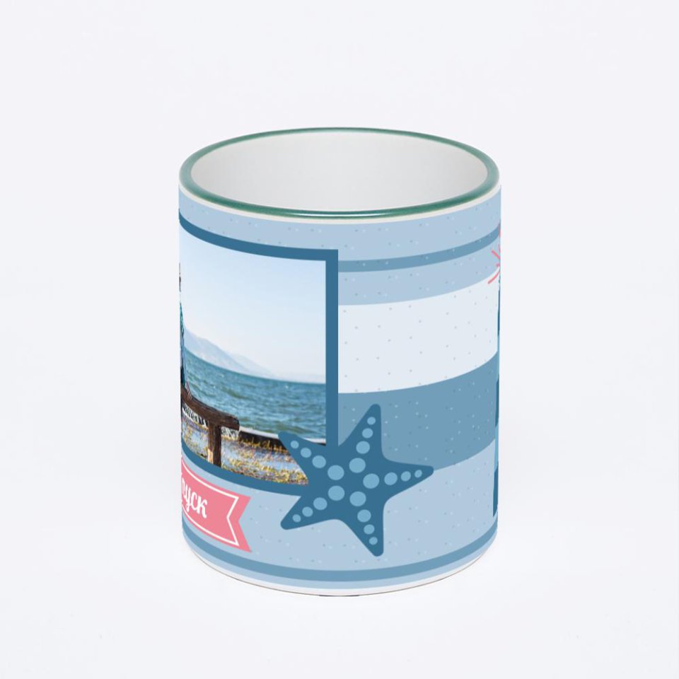 Кружка с зеленой ручкой и ободком