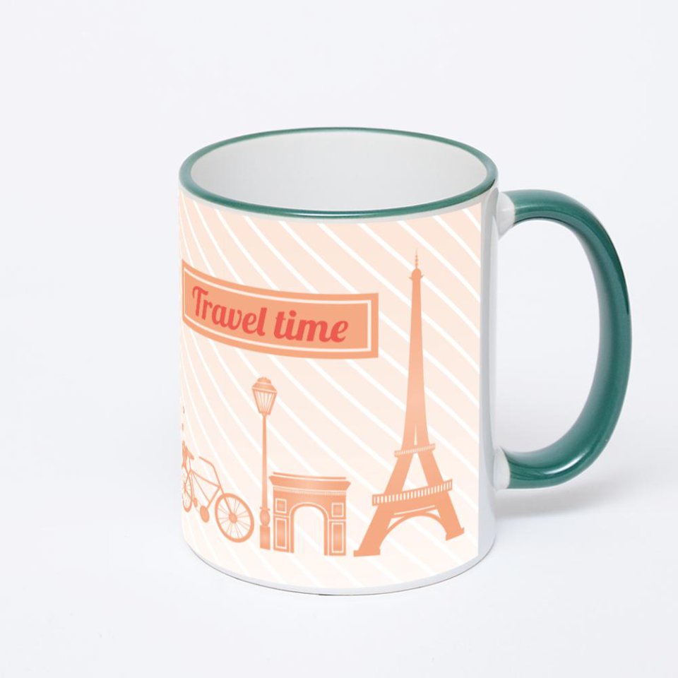 Кружка с зеленой ручкой и ободком