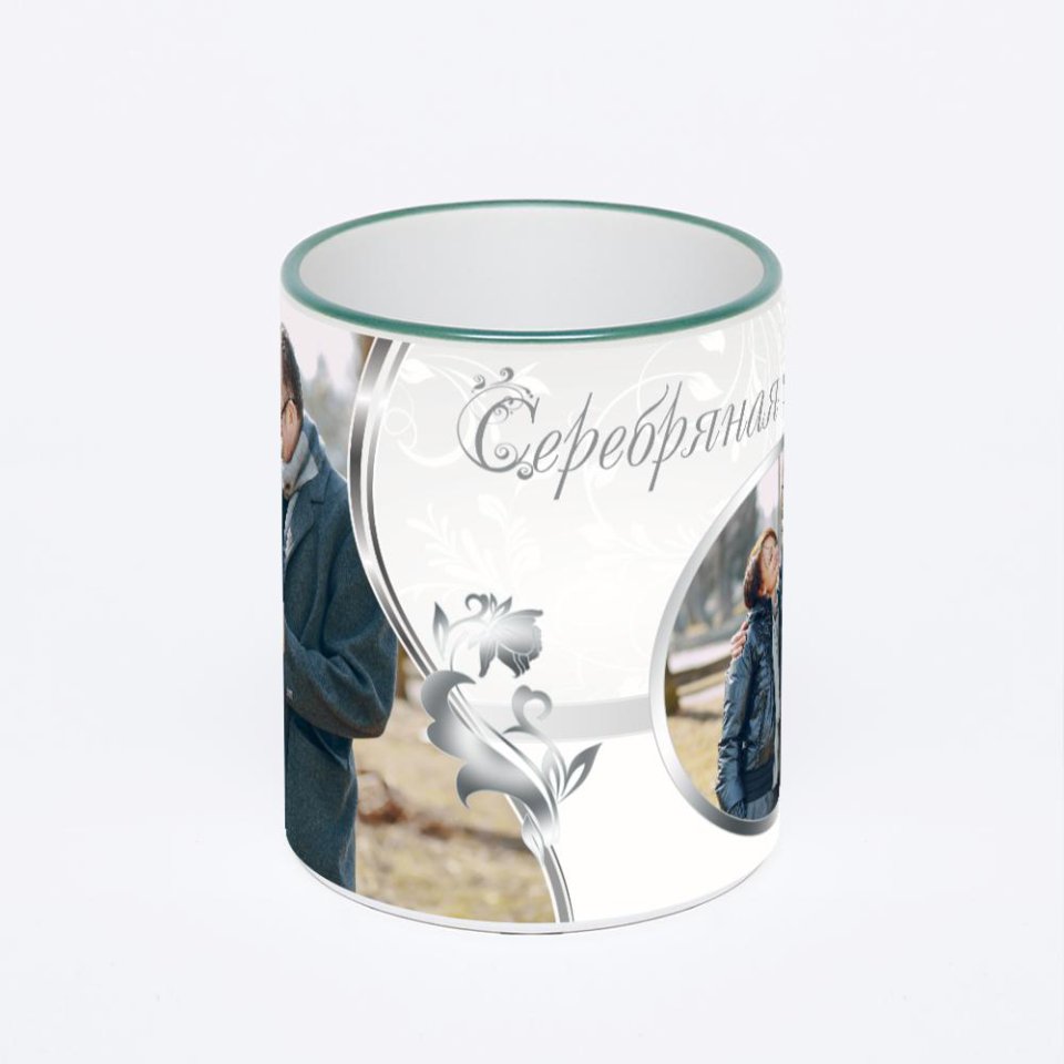 Кружка с зеленой ручкой и ободком