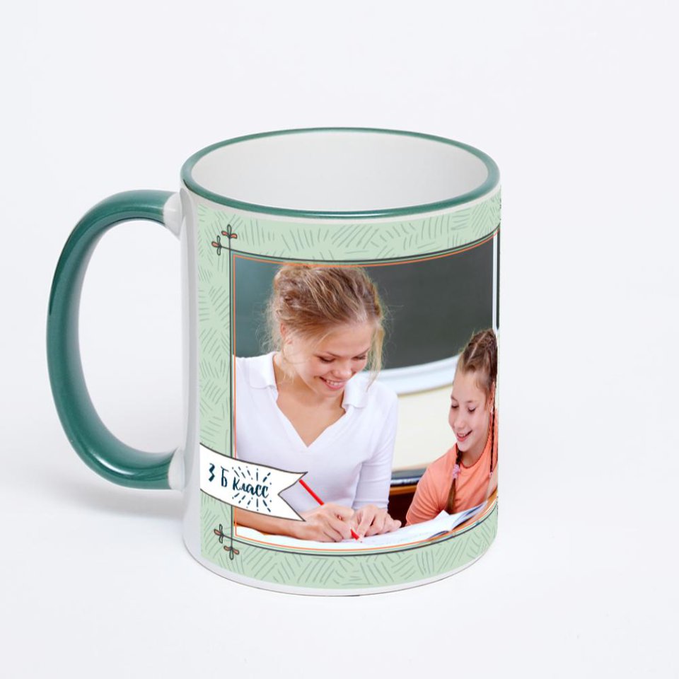 Кружка с зеленой ручкой и ободком