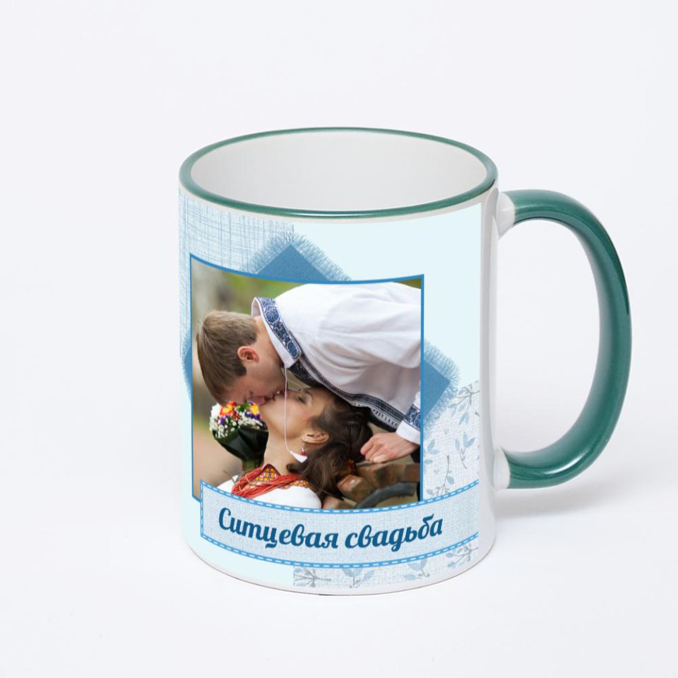 Кружка с зеленой ручкой и ободком