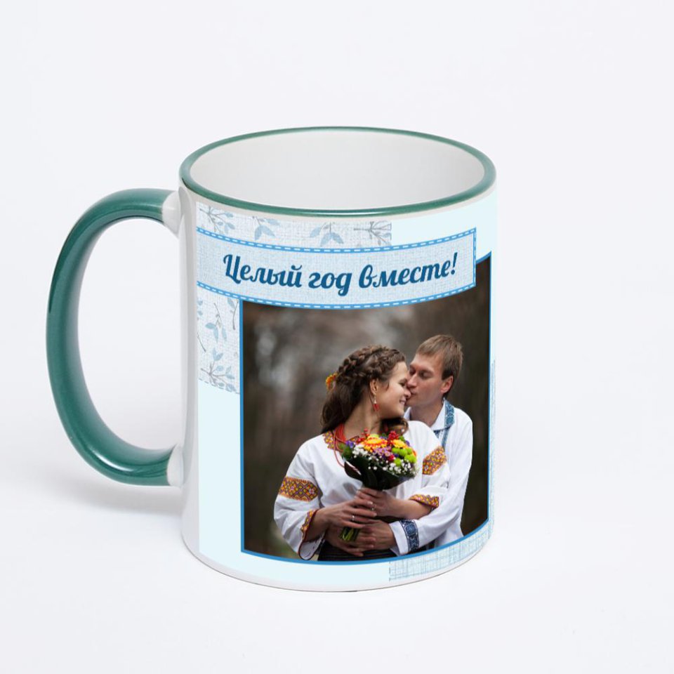 Кружка с зеленой ручкой и ободком