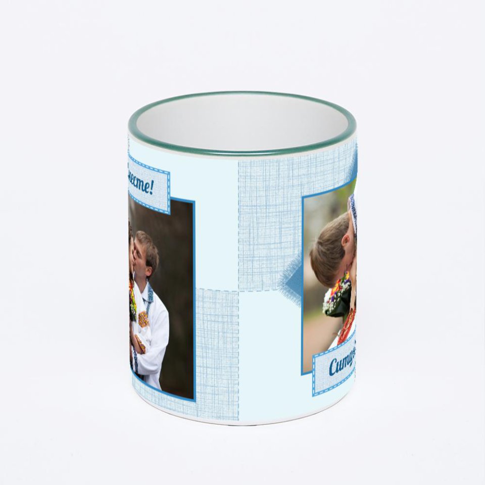 Кружка с зеленой ручкой и ободком