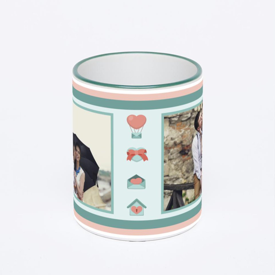 Кружка с зеленой ручкой и ободком