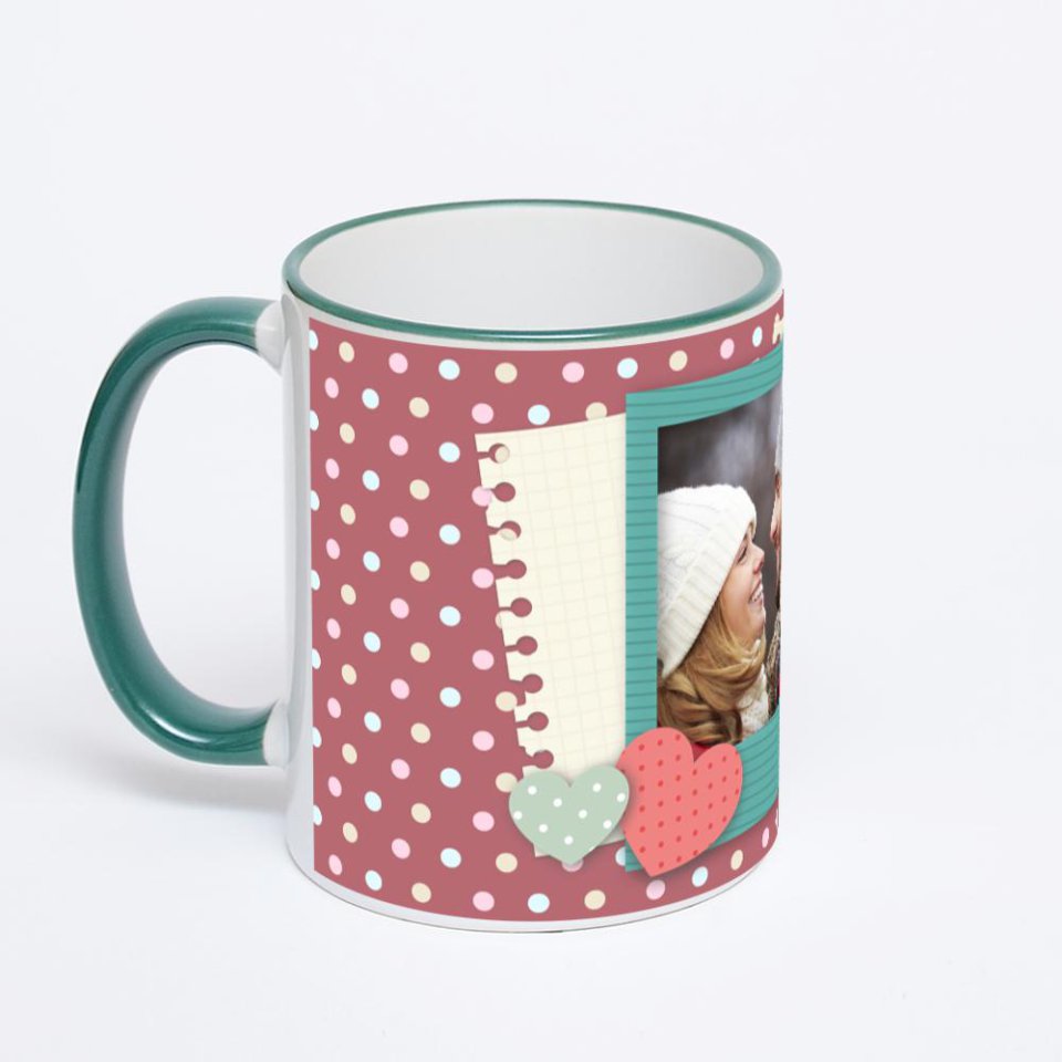 Кружка с зеленой ручкой и ободком