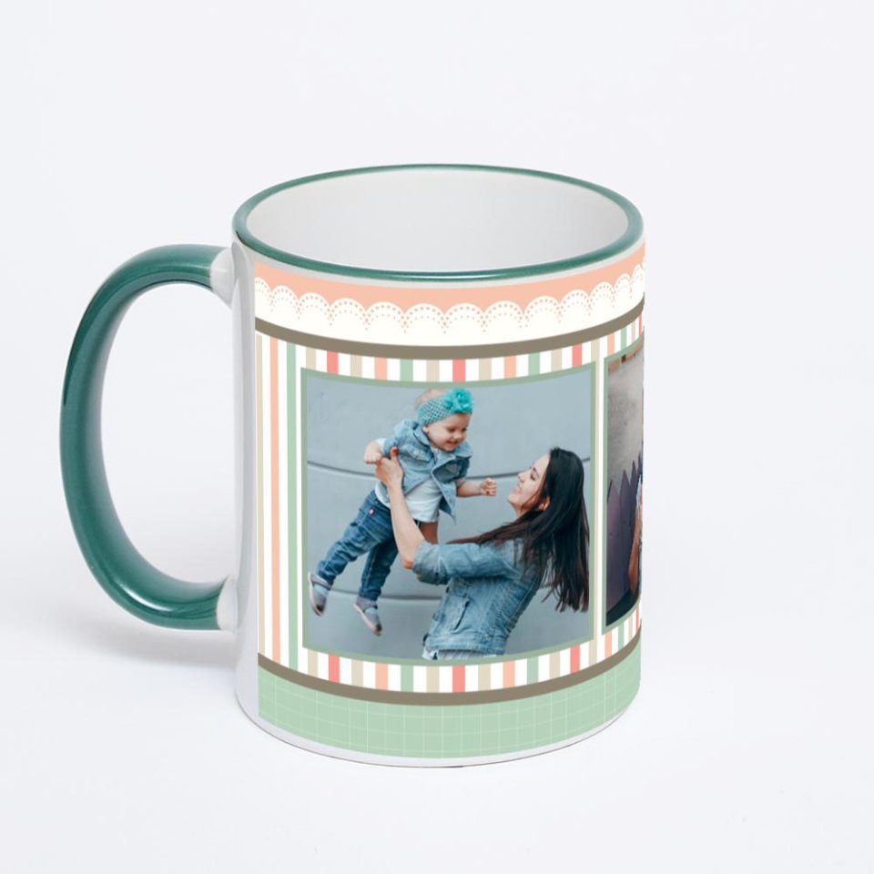 Кружка с зеленой ручкой и ободком