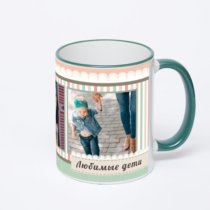 Кружка с зеленой ручкой и ободком