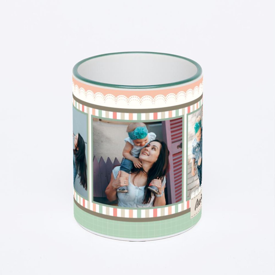 Кружка с зеленой ручкой и ободком