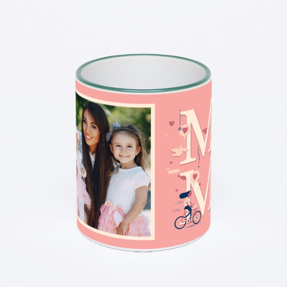 Кружка с зеленой ручкой и ободком