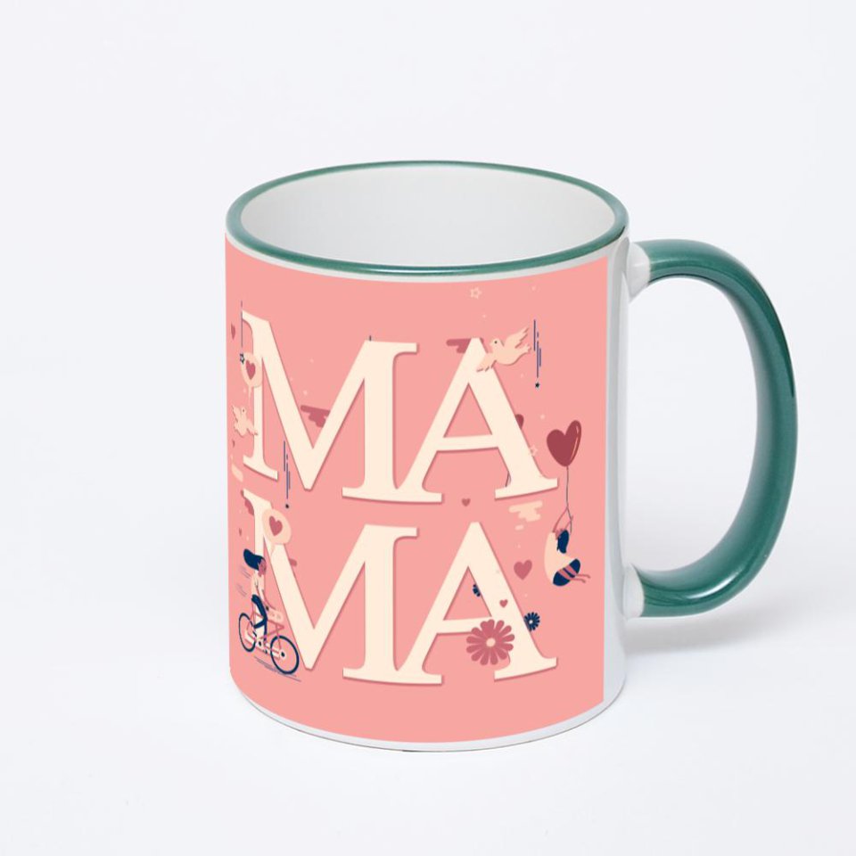 Кружка с зеленой ручкой и ободком