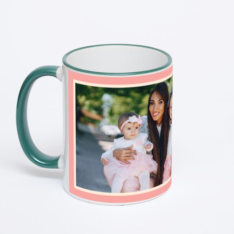 Кружка с зеленой ручкой и ободком