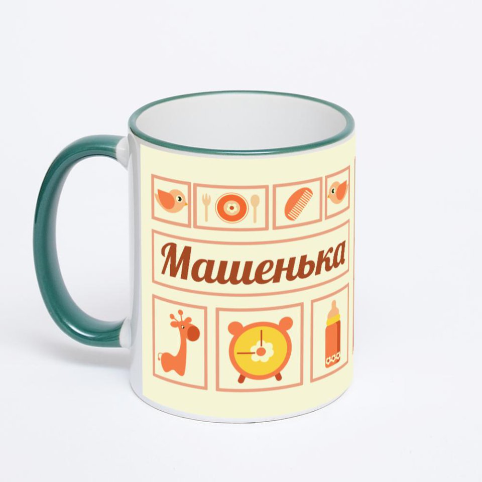 Кружка с зеленой ручкой и ободком