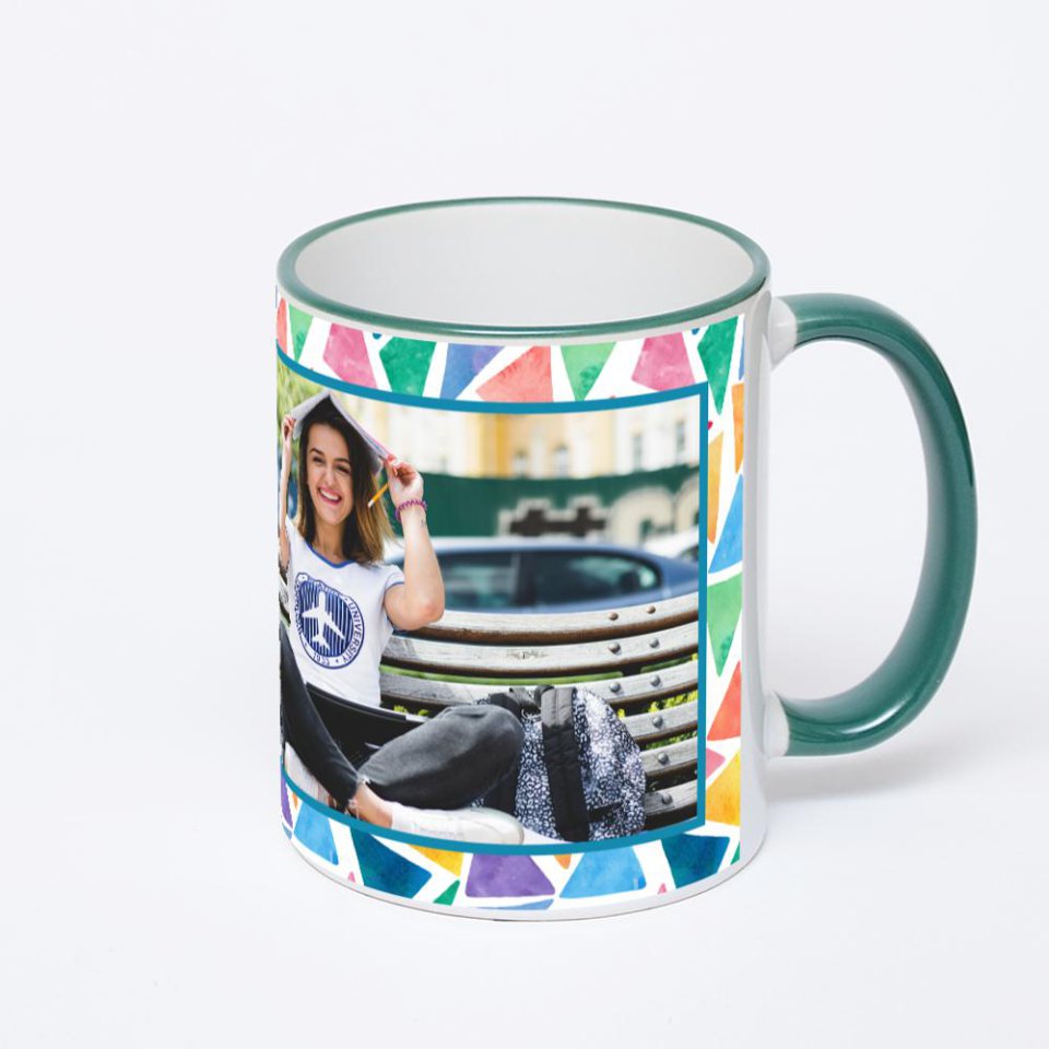 Кружка с зеленой ручкой и ободком