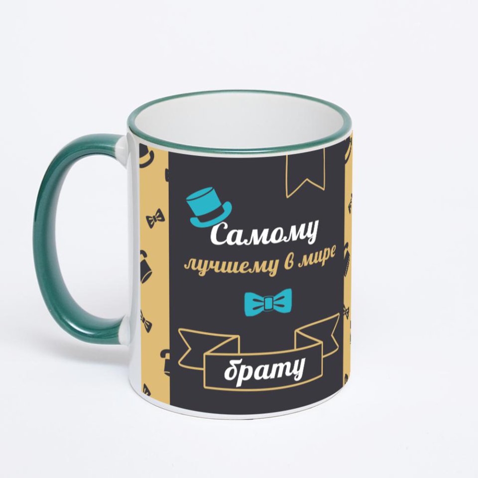 Кружка с зеленой ручкой и ободком