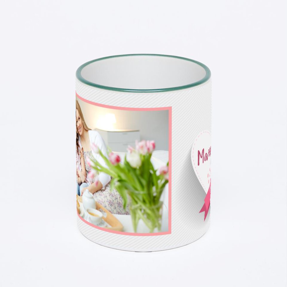 Кружка с зеленой ручкой и ободком