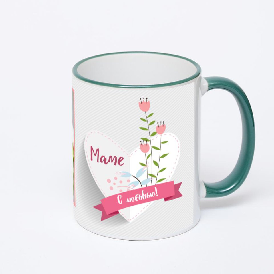 Кружка с зеленой ручкой и ободком