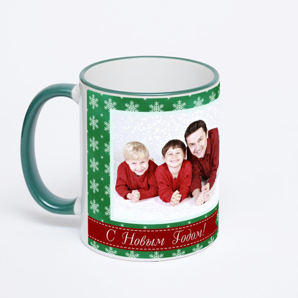 Кружка с зеленой ручкой и ободком