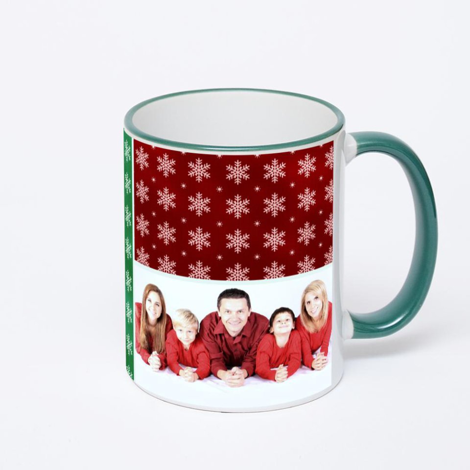 Кружка с зеленой ручкой и ободком