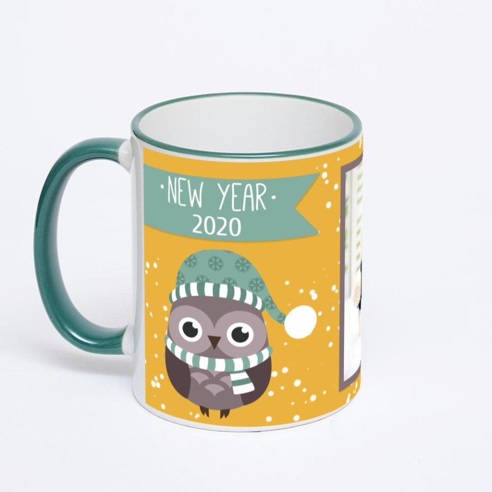 Кружка с зеленой ручкой и ободком