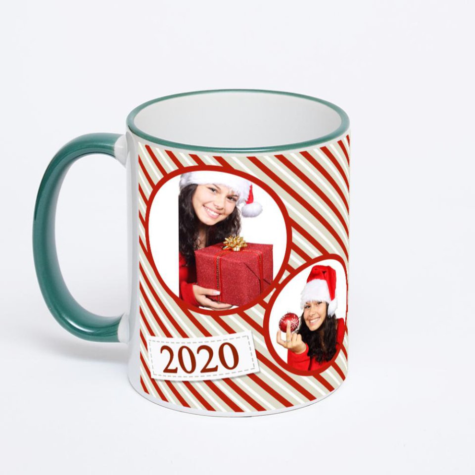 Кружка с зеленой ручкой и ободком