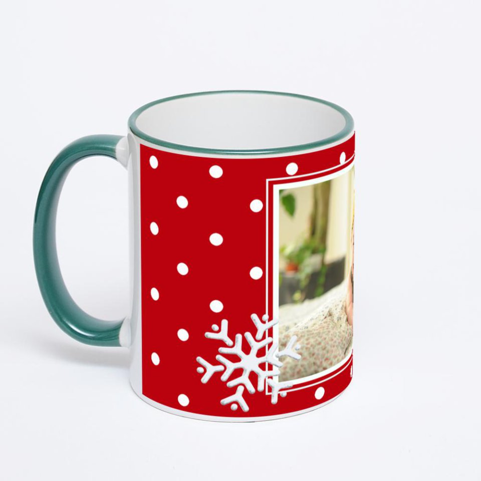 Кружка с зеленой ручкой и ободком