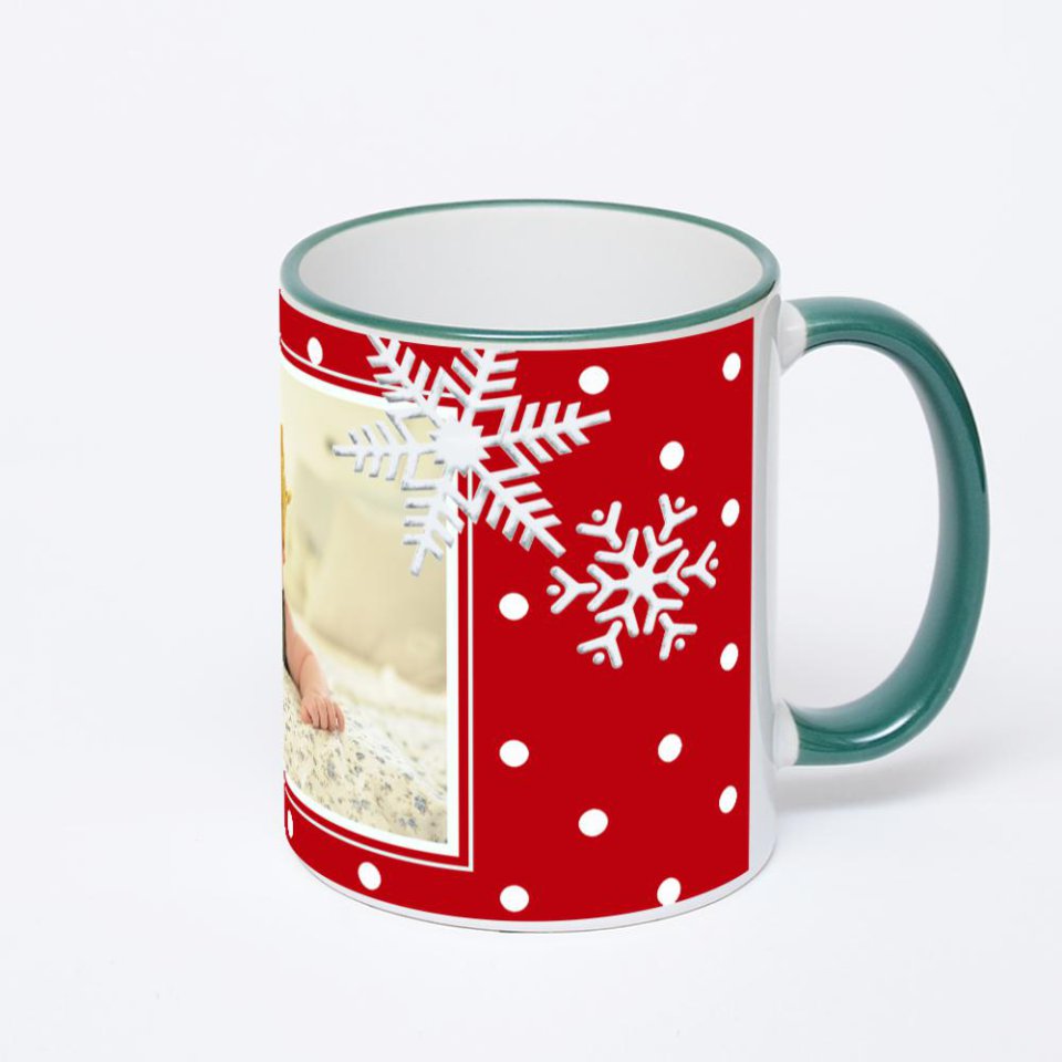 Кружка с зеленой ручкой и ободком