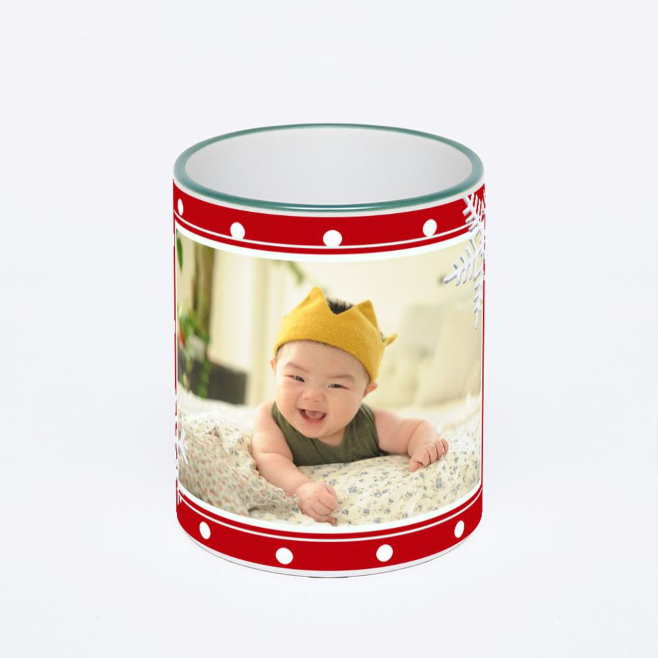 Кружка с зеленой ручкой и ободком