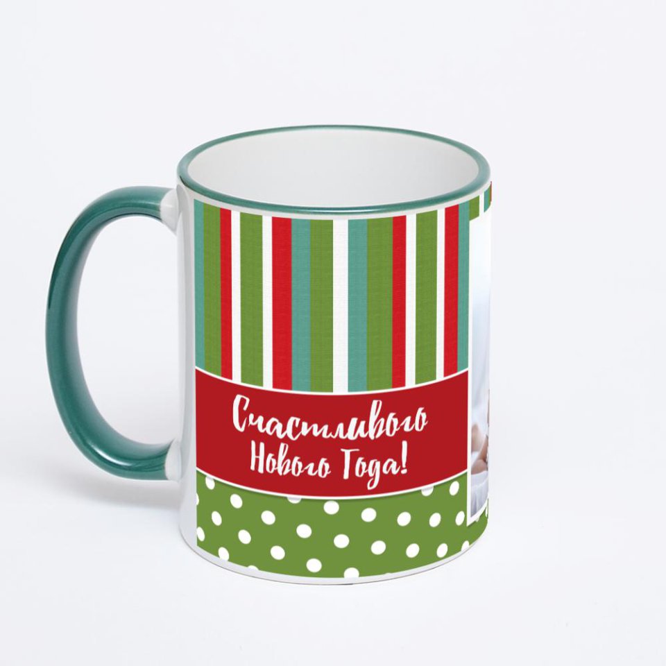 Кружка с зеленой ручкой и ободком