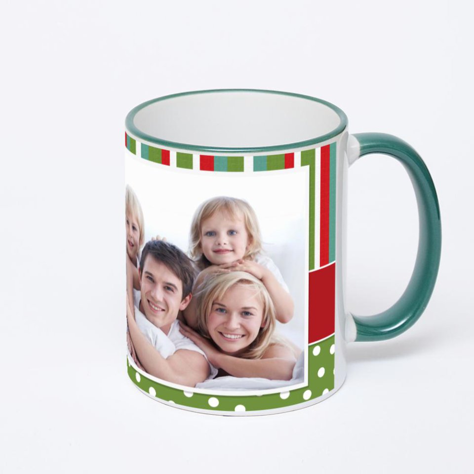 Кружка с зеленой ручкой и ободком