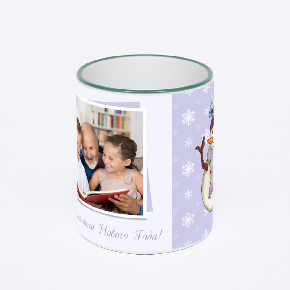 Кружка с зеленой ручкой и ободком