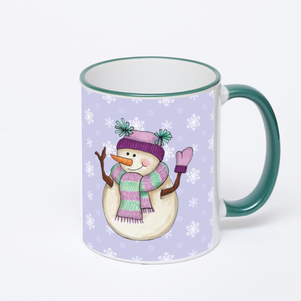 Кружка с зеленой ручкой и ободком