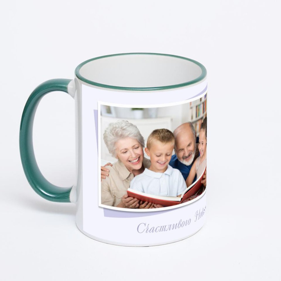 Кружка с зеленой ручкой и ободком