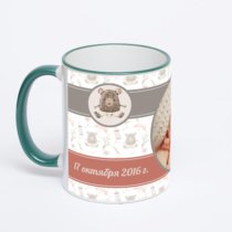 Кружка с зеленой ручкой и ободком